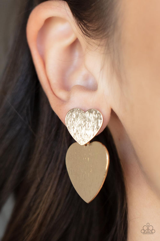 Heart-Racing Refinement - Gold Heart Post Earring Paparazzi E0754