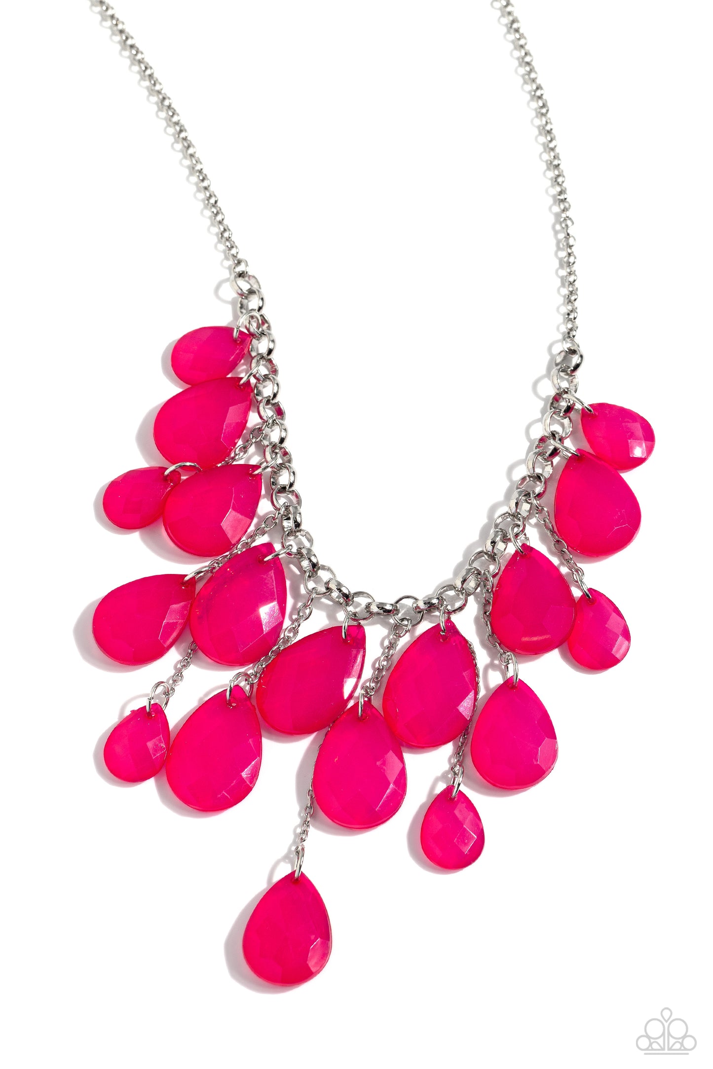 Front Row Flamboyance - Pink Faceted Teardrop Fringe Necklace Paparazzi N2126