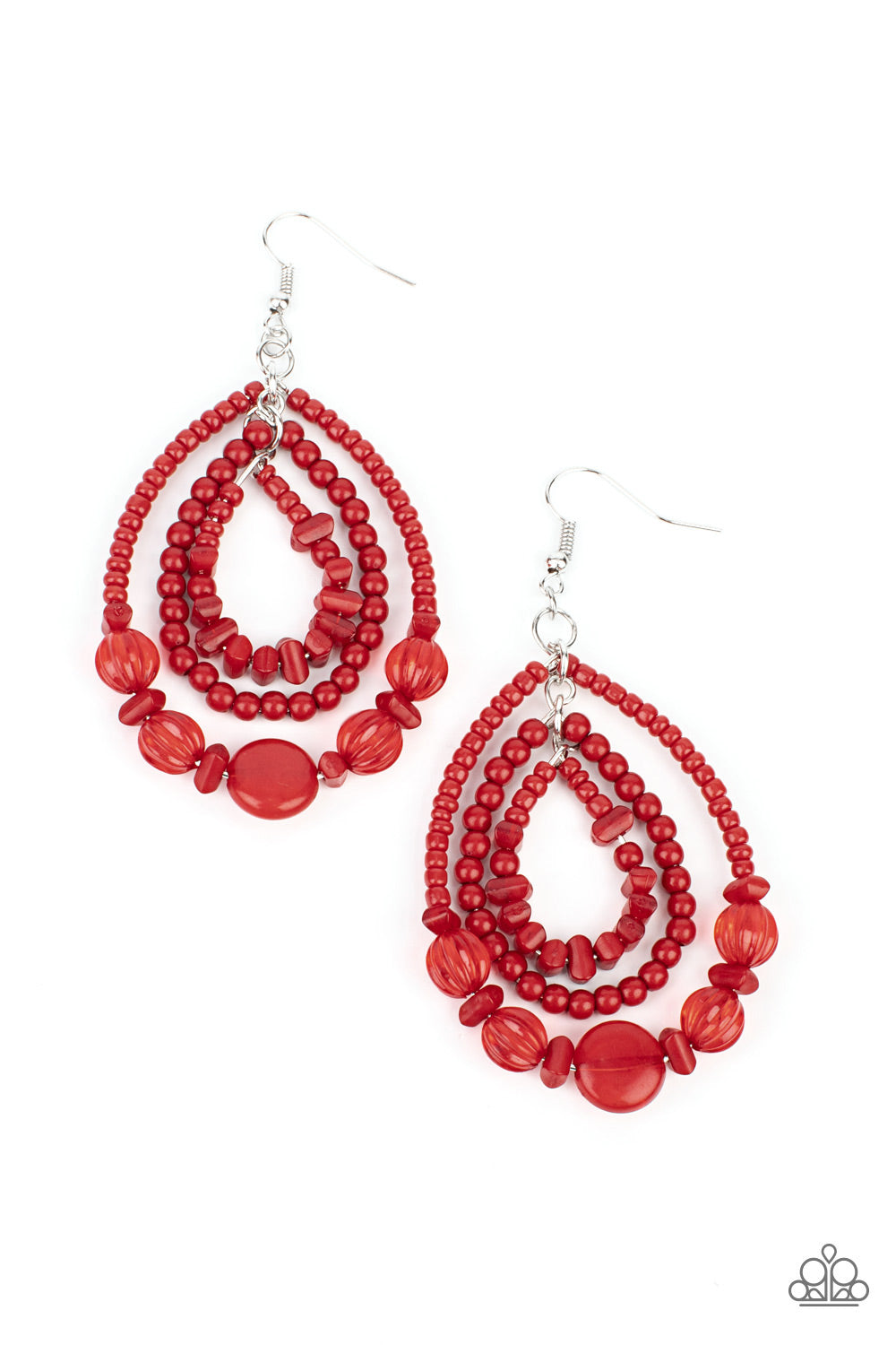 Prana Party - Red Stone Seed Bead Earring Paparazzi E0448