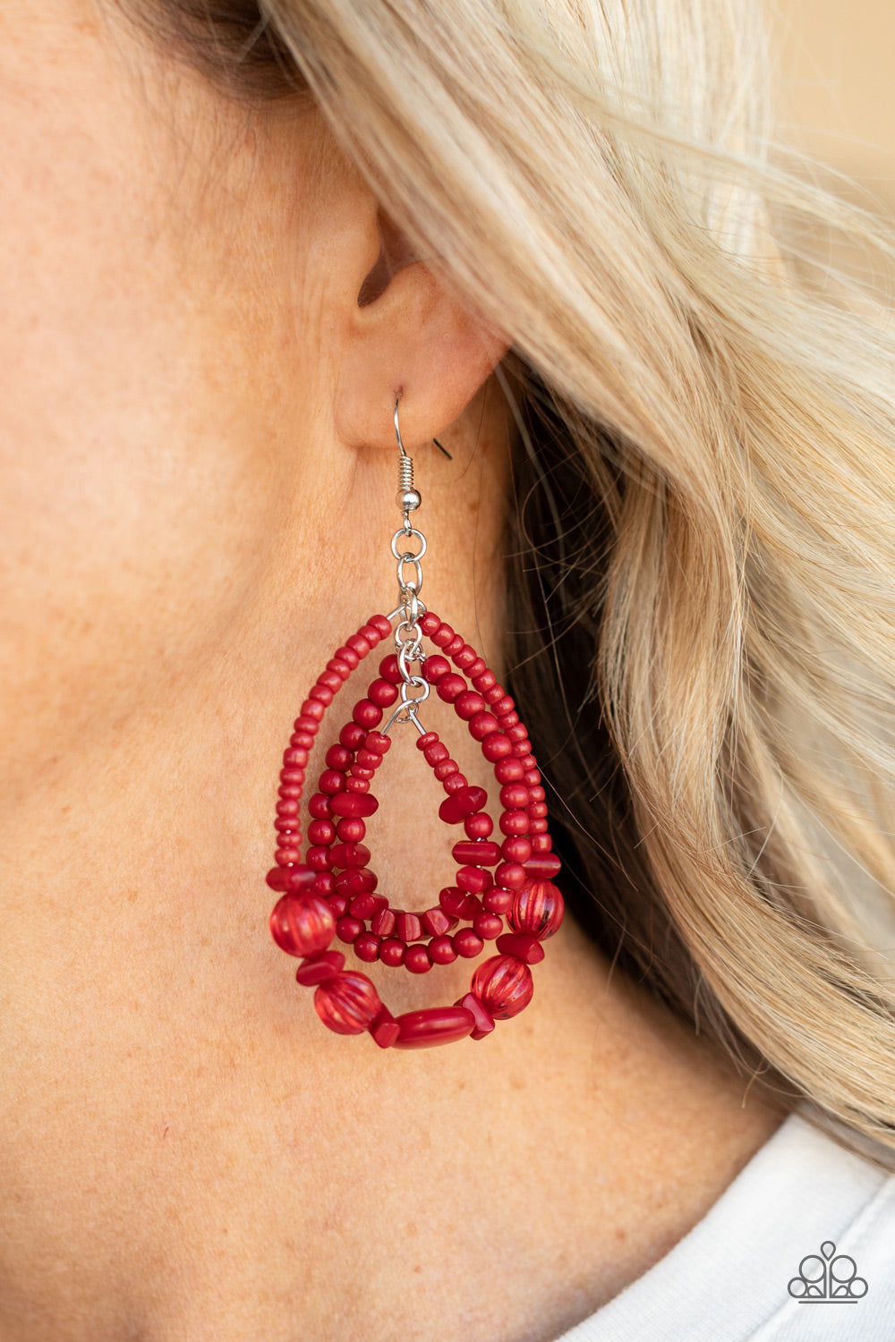 Prana Party - Red Stone Seed Bead Earring Paparazzi E0448