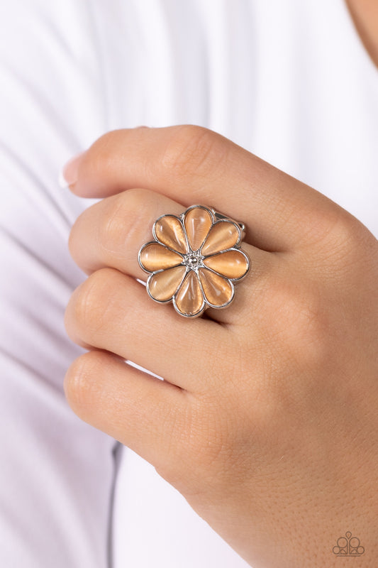 Gemstone Garden - Orange Cat's Eye Petal Flower Ring Paparazzi R0659