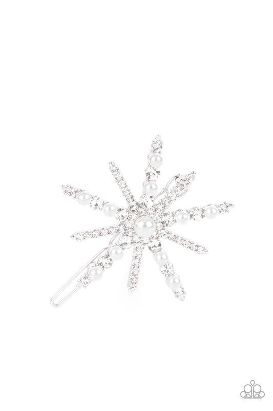 Leading Luminary - White Pearl & Rhinestone Hairclip Paparazzi H0037