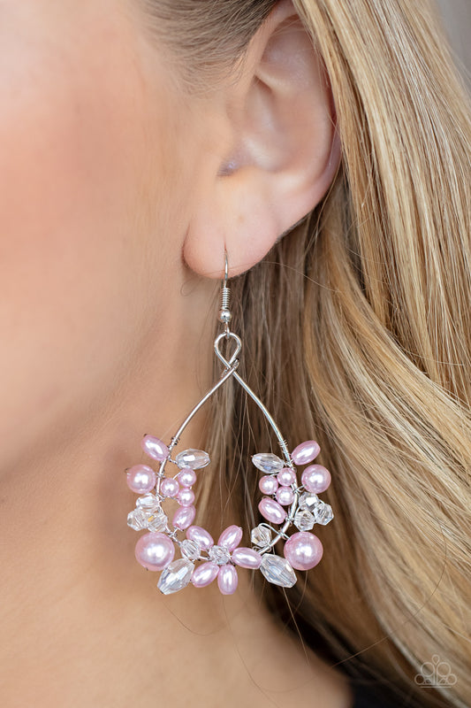 Marina Banquet - Pink Pearl White Crystal Bead Earring Paparazzi E0576