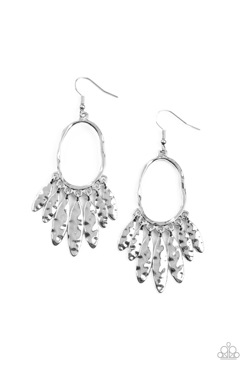 Artisan Aria - Silver Hammered Oval Frame Earring Paparazzi E0749