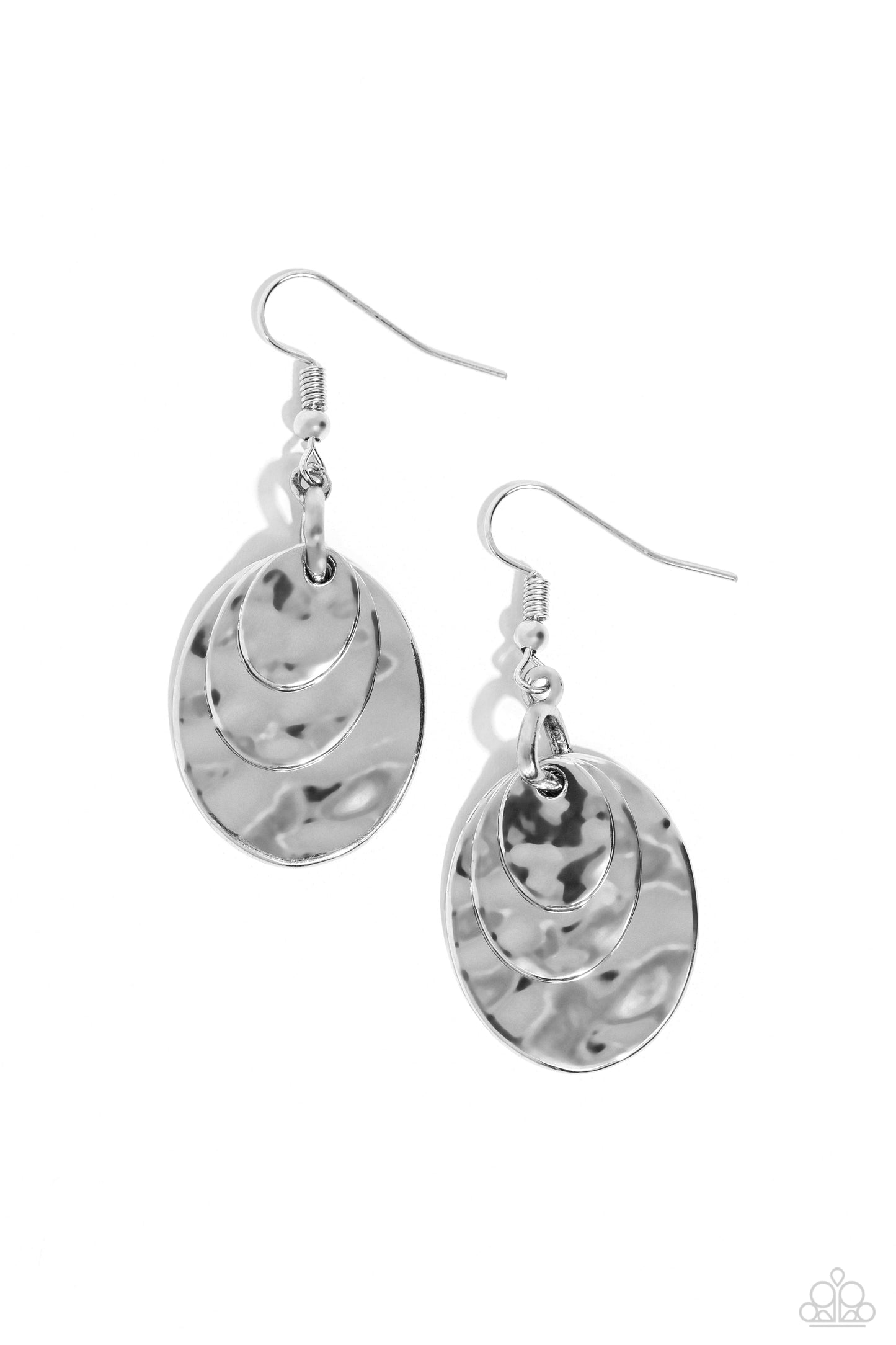 Hammered Homespun - Silver Hammered Ovals Earring Paparazzi E1736