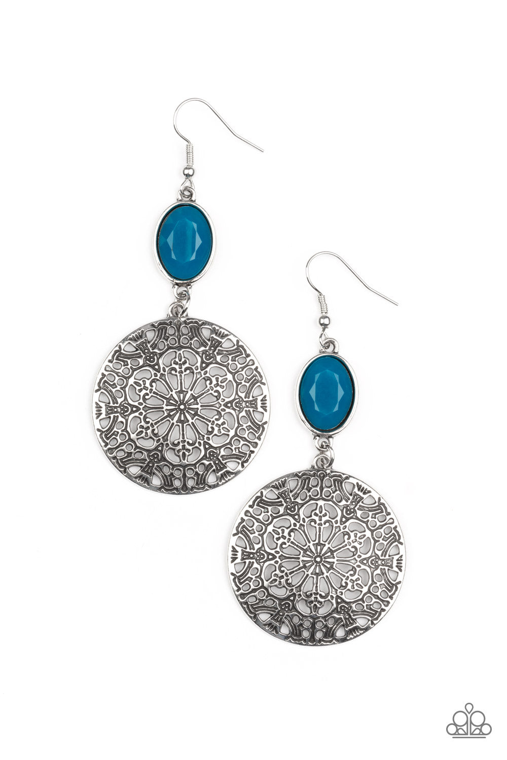 Eloquently Eden - Blue Mykonos Bead Floral Filigree Earring Paparazzi E1032