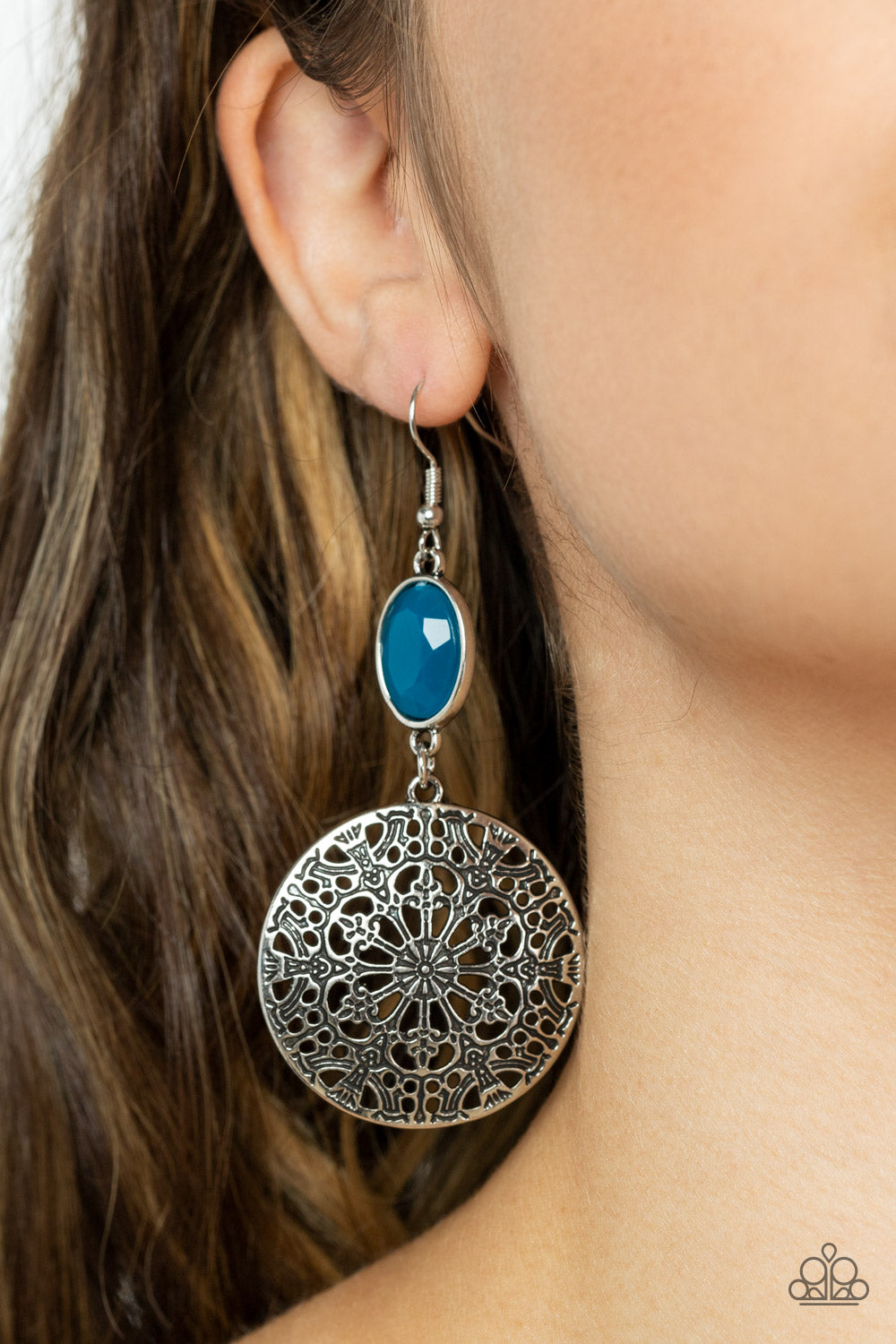 Eloquently Eden - Blue Mykonos Bead Floral Filigree Earring Paparazzi E1032