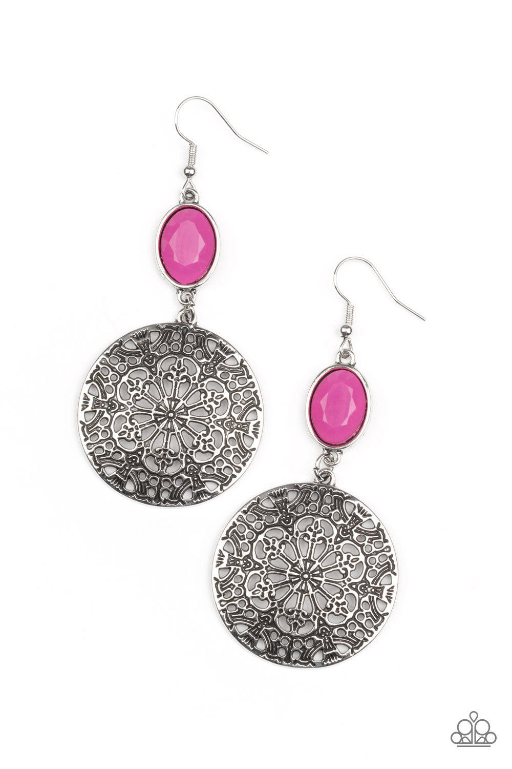 Eloquently Eden - Pink Fuchsia Fedora Bead Filigree Earring Paparazzi E1267