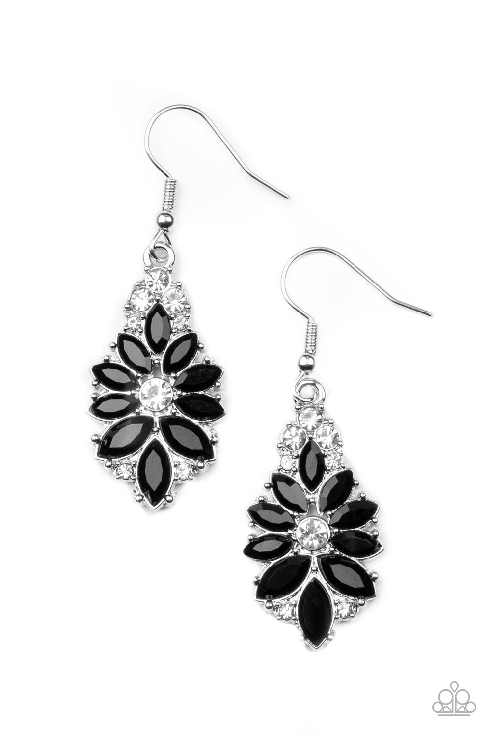 Gala Goddess - Black White Floral Rhinestone Earring Paparazzi E0762