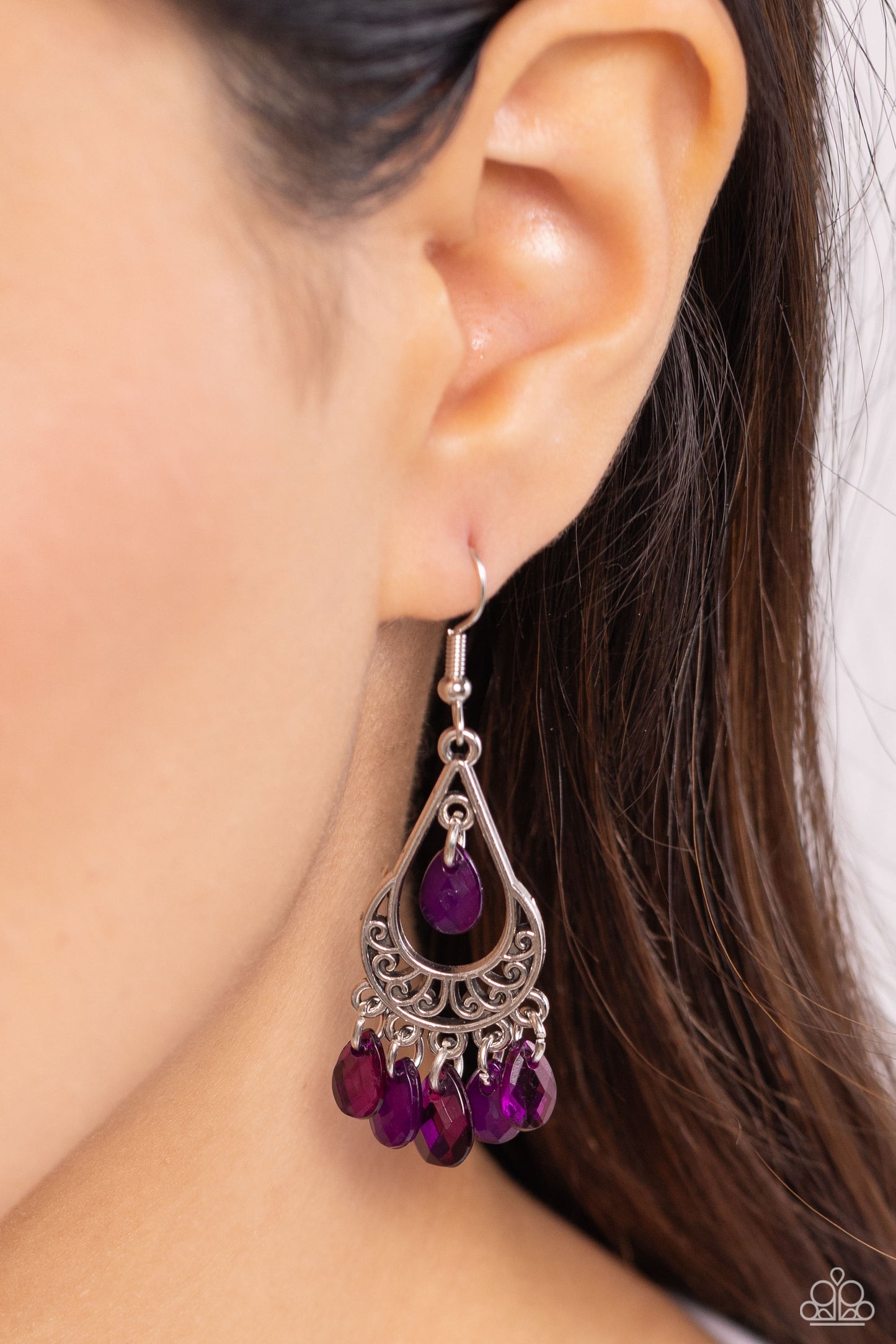 Beachside Ballroom - Purple & Silver Teardrop Earring Paparazzi E1805