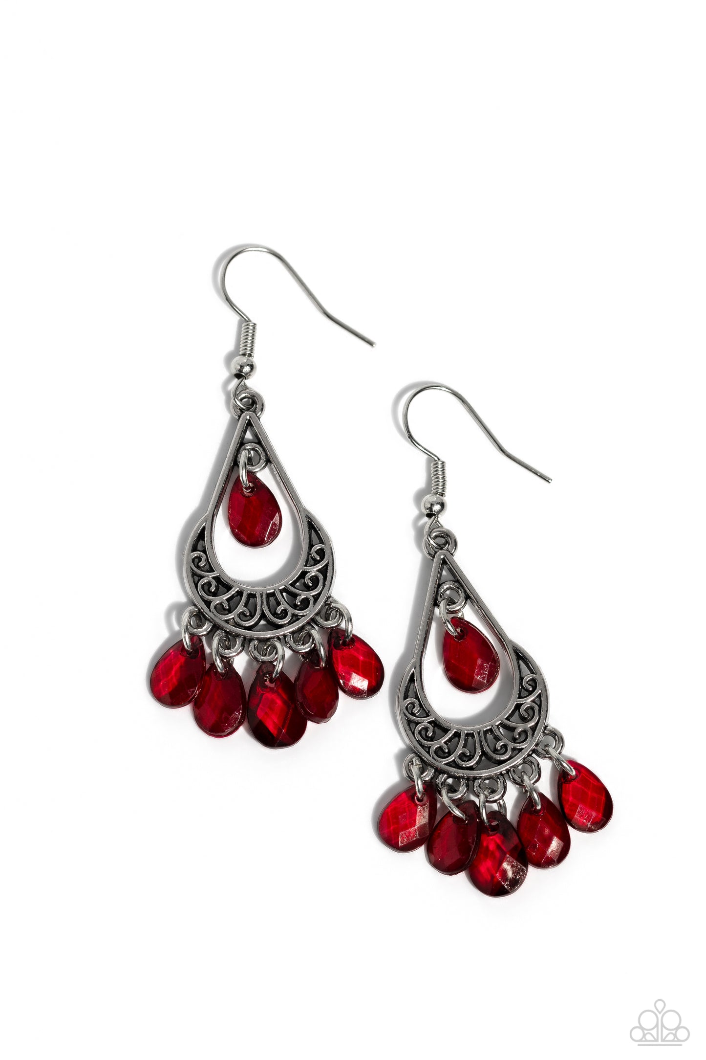 Beachside Ballroom - Red Teardrop Bead Filigree Earring Paparazzi E1719