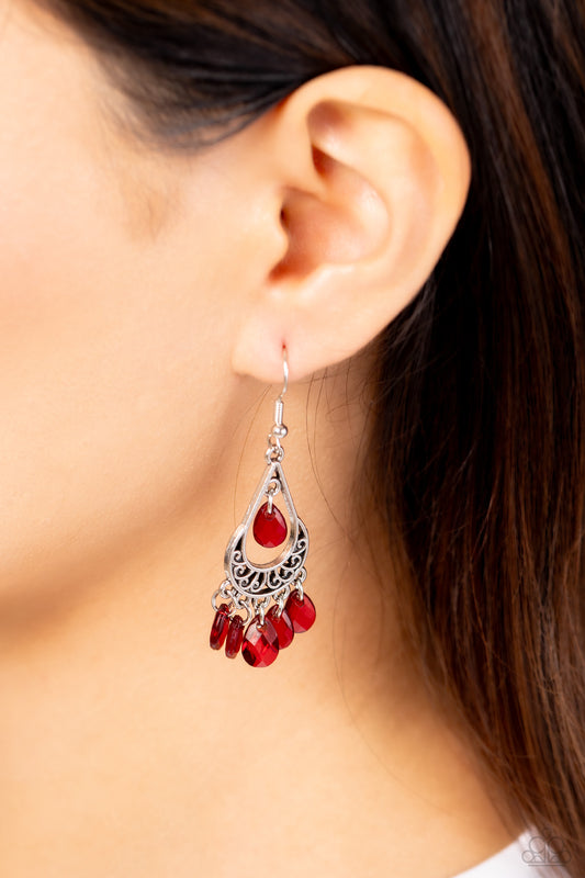 Beachside Ballroom - Red Teardrop Bead Filigree Earring Paparazzi E1719