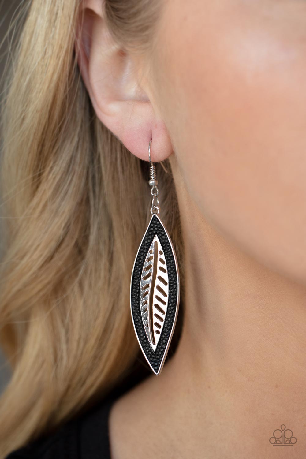 Leather Lagoon - Black Earring Paparazzi E0518