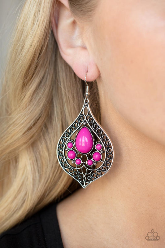 New Delhi Nouveau - Pink Teardrop Earring Paparazzi E0746