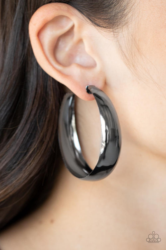 Flat Out Flawless - Black Gunmetal 2" Hoop Earring Paparazzi E0838