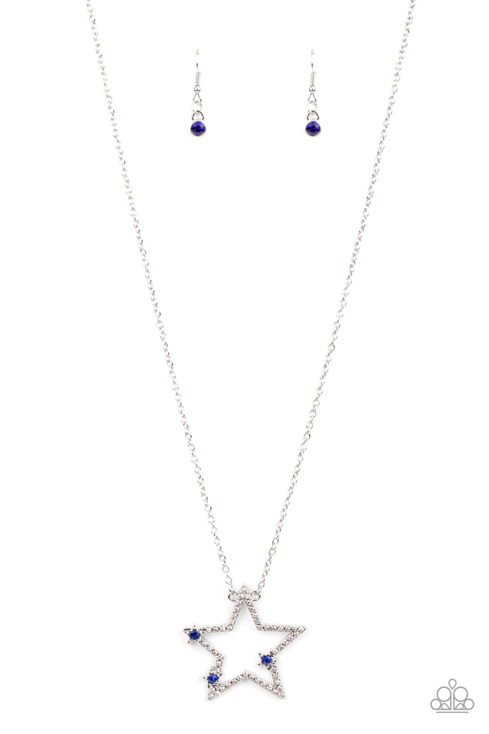 I Pledge Allegiance to the Sparkle - Blue Glassy & White Rhinestone Star Patriotic Necklace Paparazzi N1930