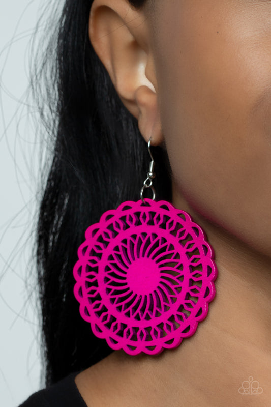 Island Sun - Pink Wood Earring Paparazzi E0615