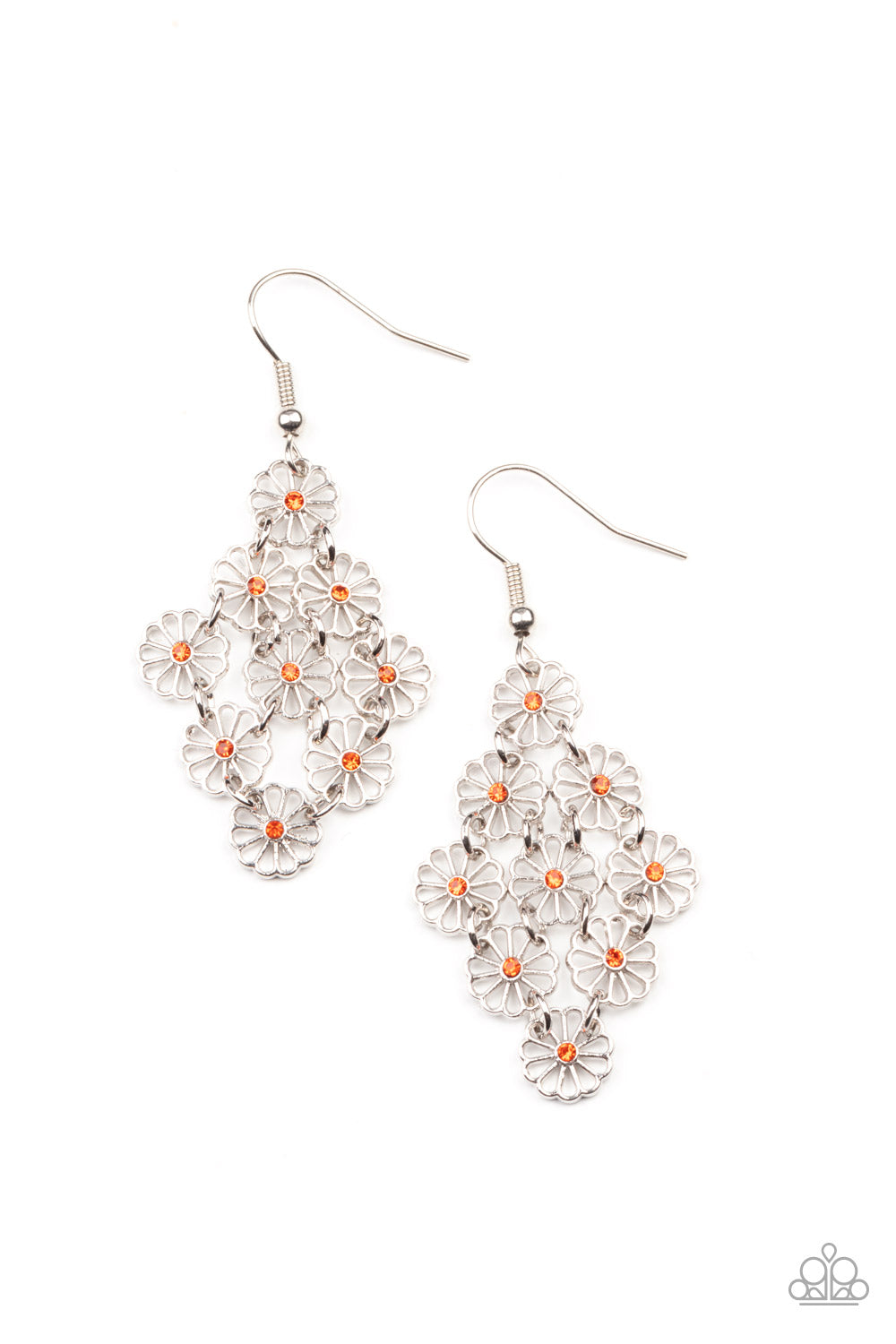 Bustling Blooms - Orange Rhinestone Floral Earring Paparazzi E0847