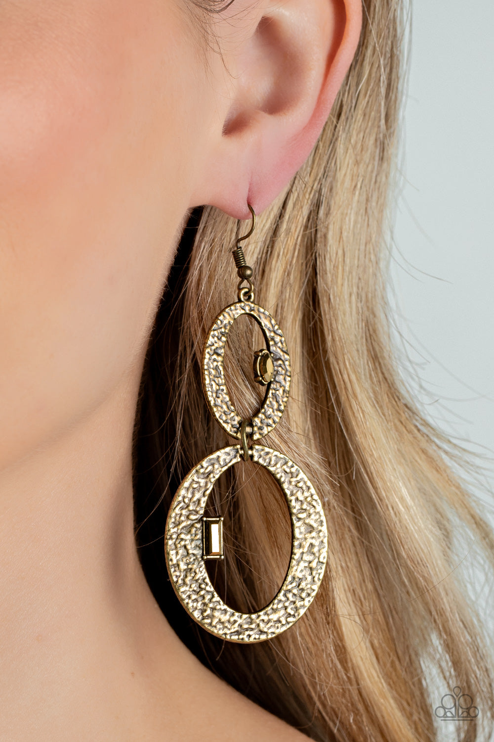 OVAL and OVAL Again - Brass Earring Paparazzi E0589