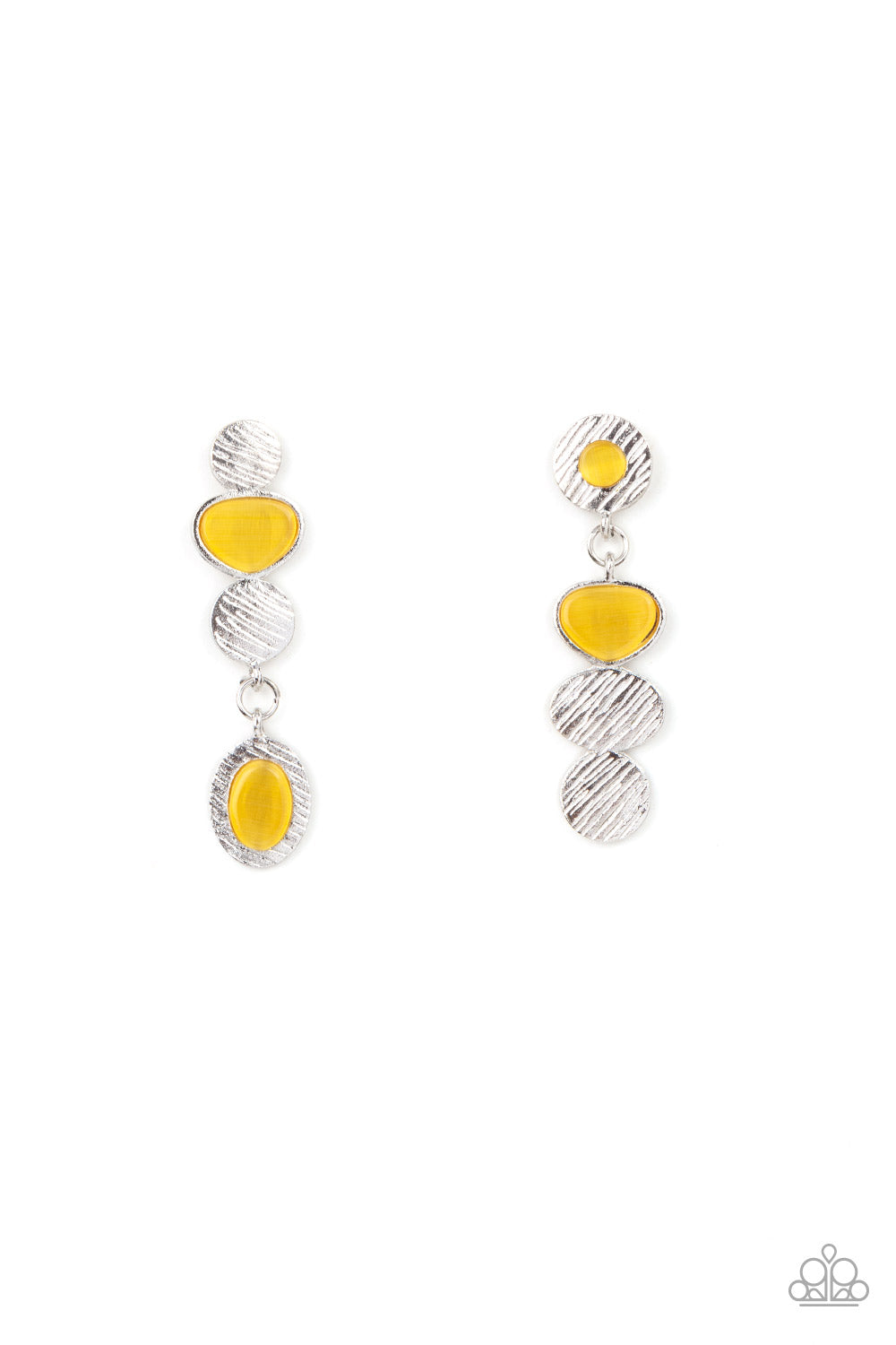 Asymmetrical Appeal - Yellow Cat's Eye Earring Paparazzi E0799