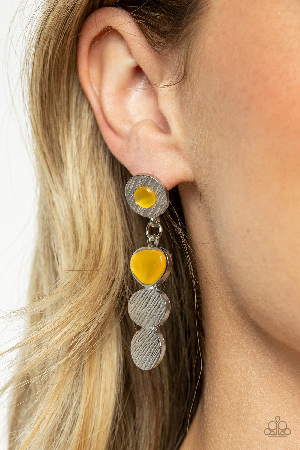 Asymmetrical Appeal - Yellow Cat's Eye Earring Paparazzi E0799