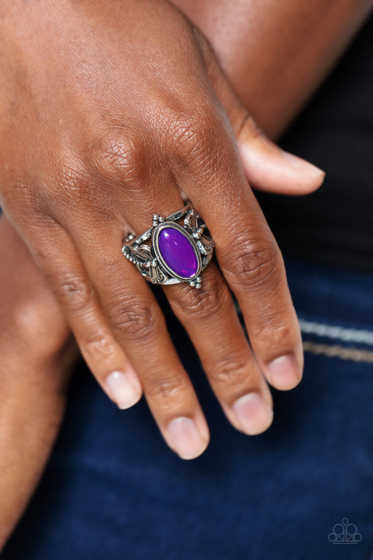 Dance of the Dragonflies - Purple Glowing Gem Dragonfly Ring Paparazzi R0635