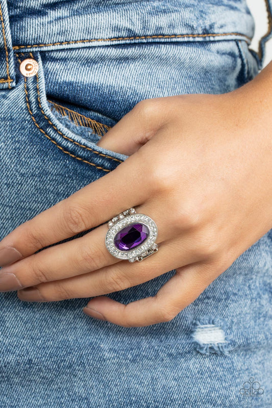 Always OVAL-achieving - Purple Gem & White Rhinestone Ring Paparazzi R0518