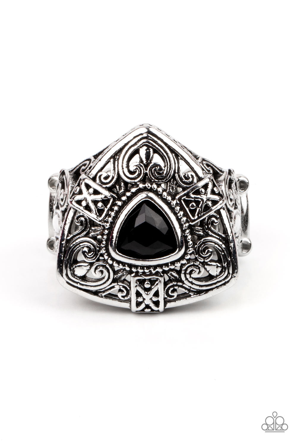 Charismatic Couture - Black Bead Filigree Ring Paparazzi R0426