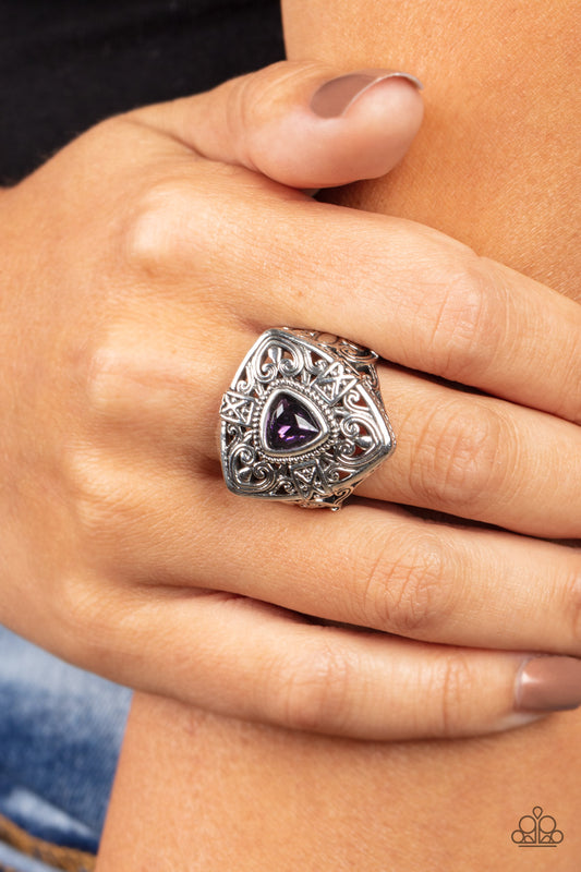 Charismatic Couture - Purple Rhinestone Filigree Ring Paparazzi R0450