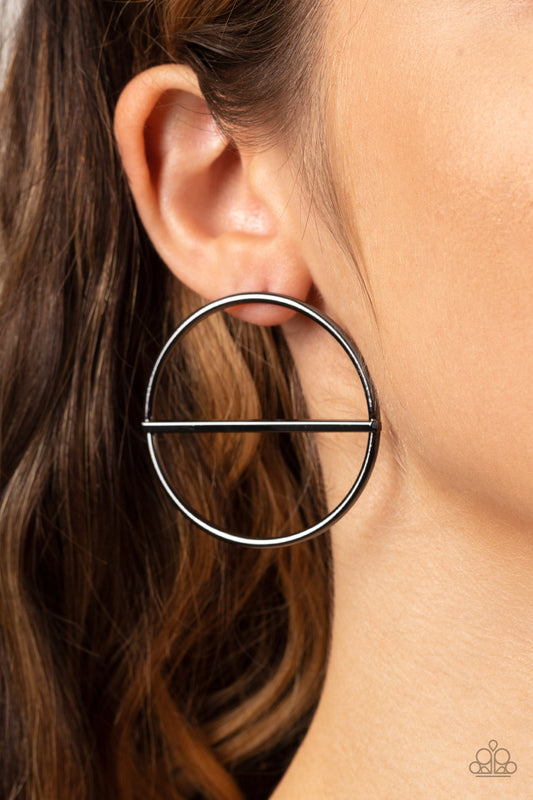 Dynamic Diameter - Black Gunmetal Circle Post Earring Paparazzi E1390