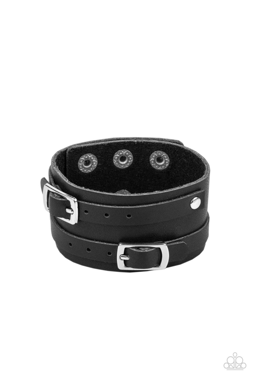 Bronco Bustin Buckles - Black Leather Urban Bracelet Paparazzi B0467