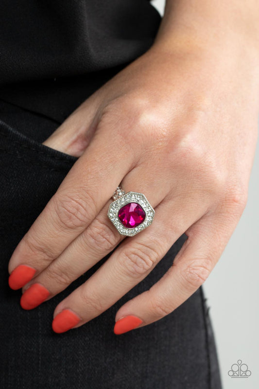 Title Match - Pink Gem & White Rhinestone Ring Paparazzi R0464