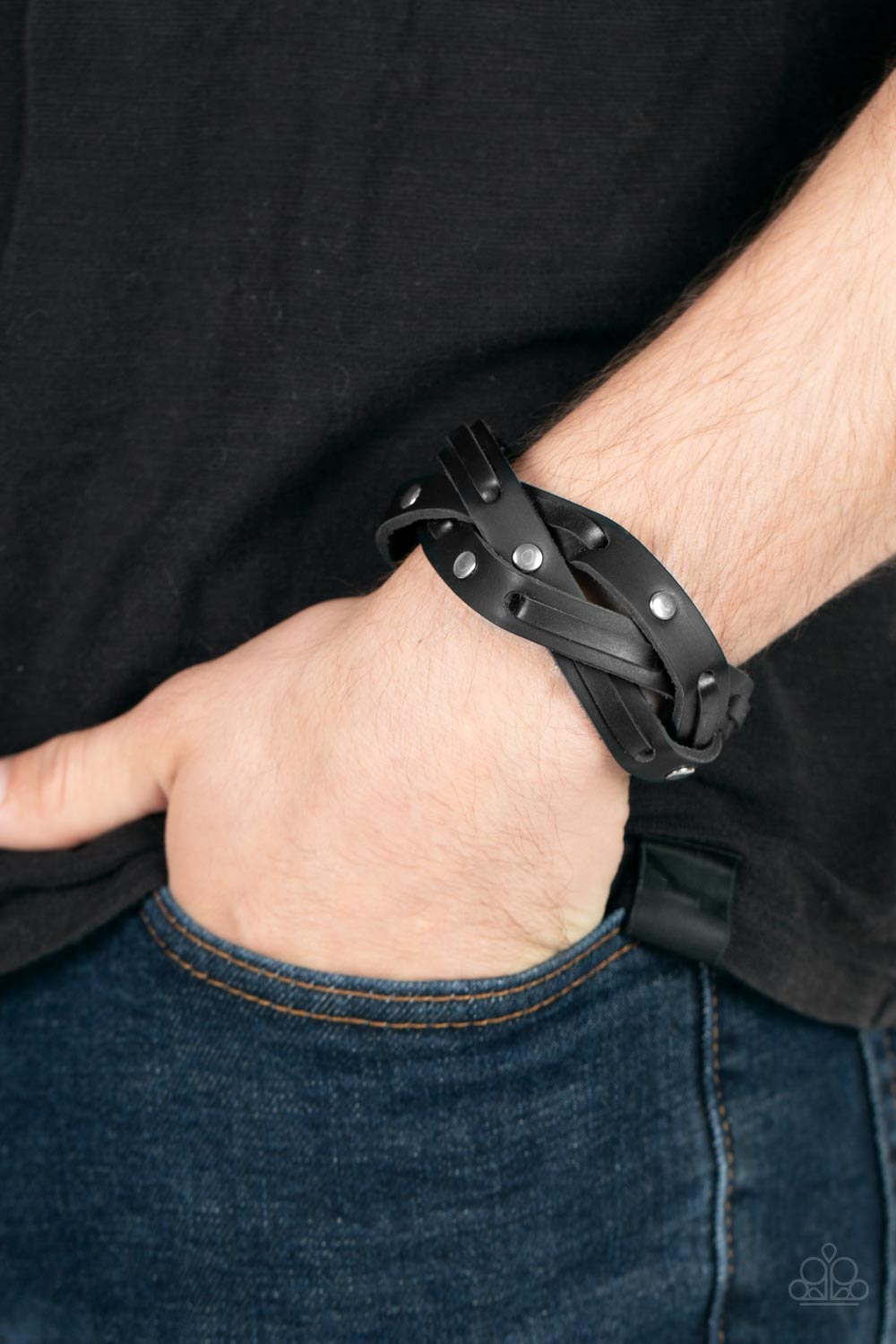 Rugged Roundup - Black Urban Leather Bracelet Paparazzi B0495