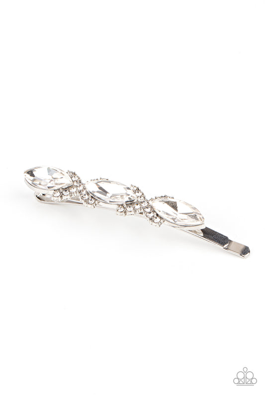 Stellar Socialite - White Rhinestone Hair Clip Paparazzi H0051