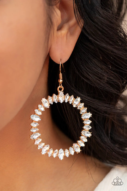 Glowing Reviews Gold Frame White Rhinestone Earring Paparazzi  E0163