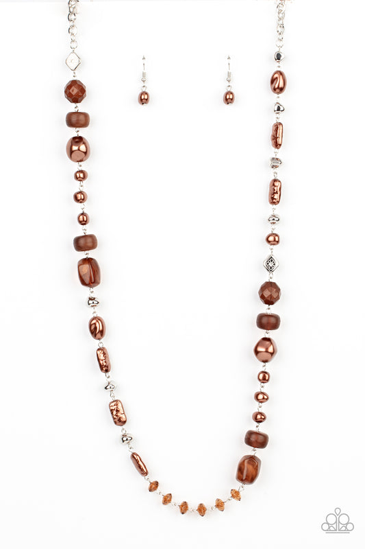 Juicy Gossip - Brown Pearly, Crystal & Acrylic Bead Necklace Paparazzi N1416