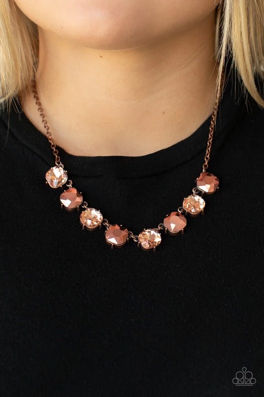 Dreamy Decorum Copper Aurum Rhinestone Necklace Paparazzi N0971