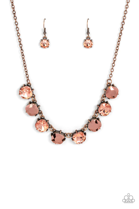 Dreamy Decorum Copper Aurum Rhinestone Necklace Paparazzi N0971