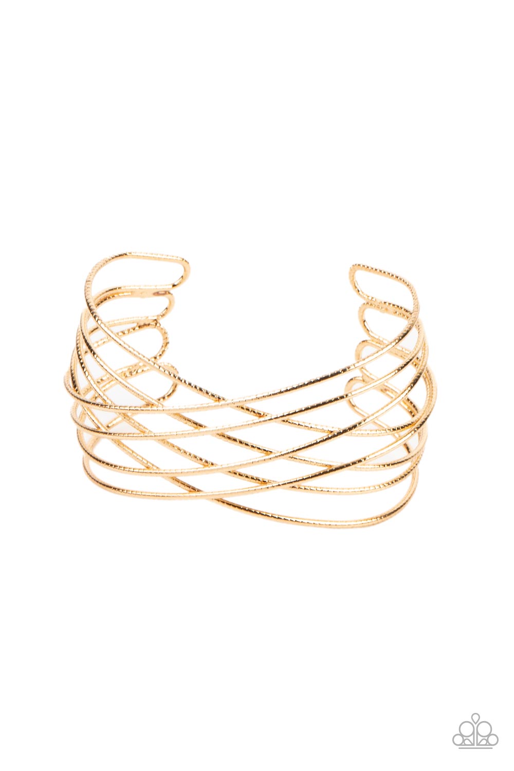 Strike Out Shimmer - Gold Crisscross Cuff Bracelet Paparazzi B1043