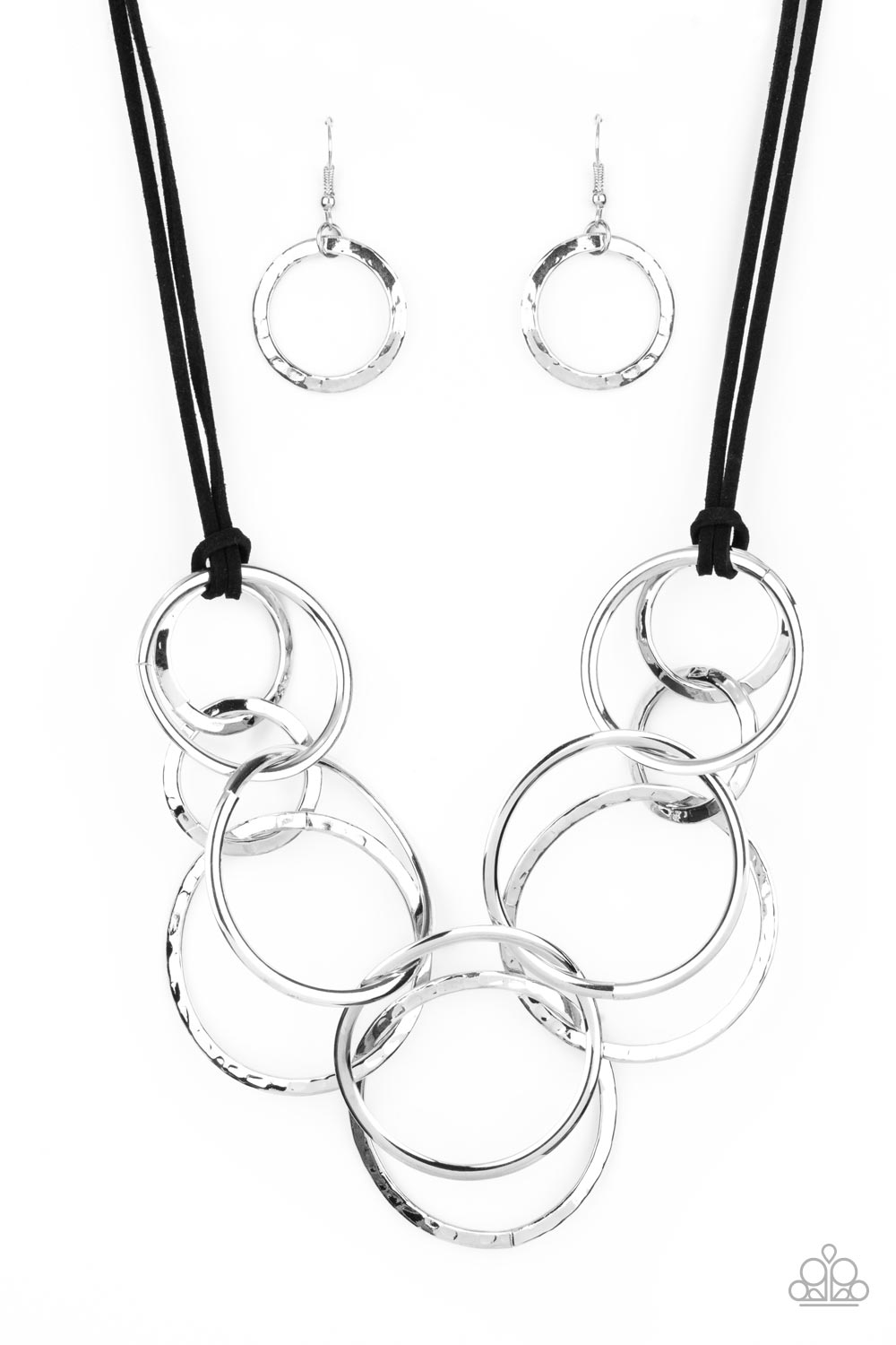 Spiraling Out of COUTURE - Silver Rings & Black Suede Cord Necklace Paparazzi N0552