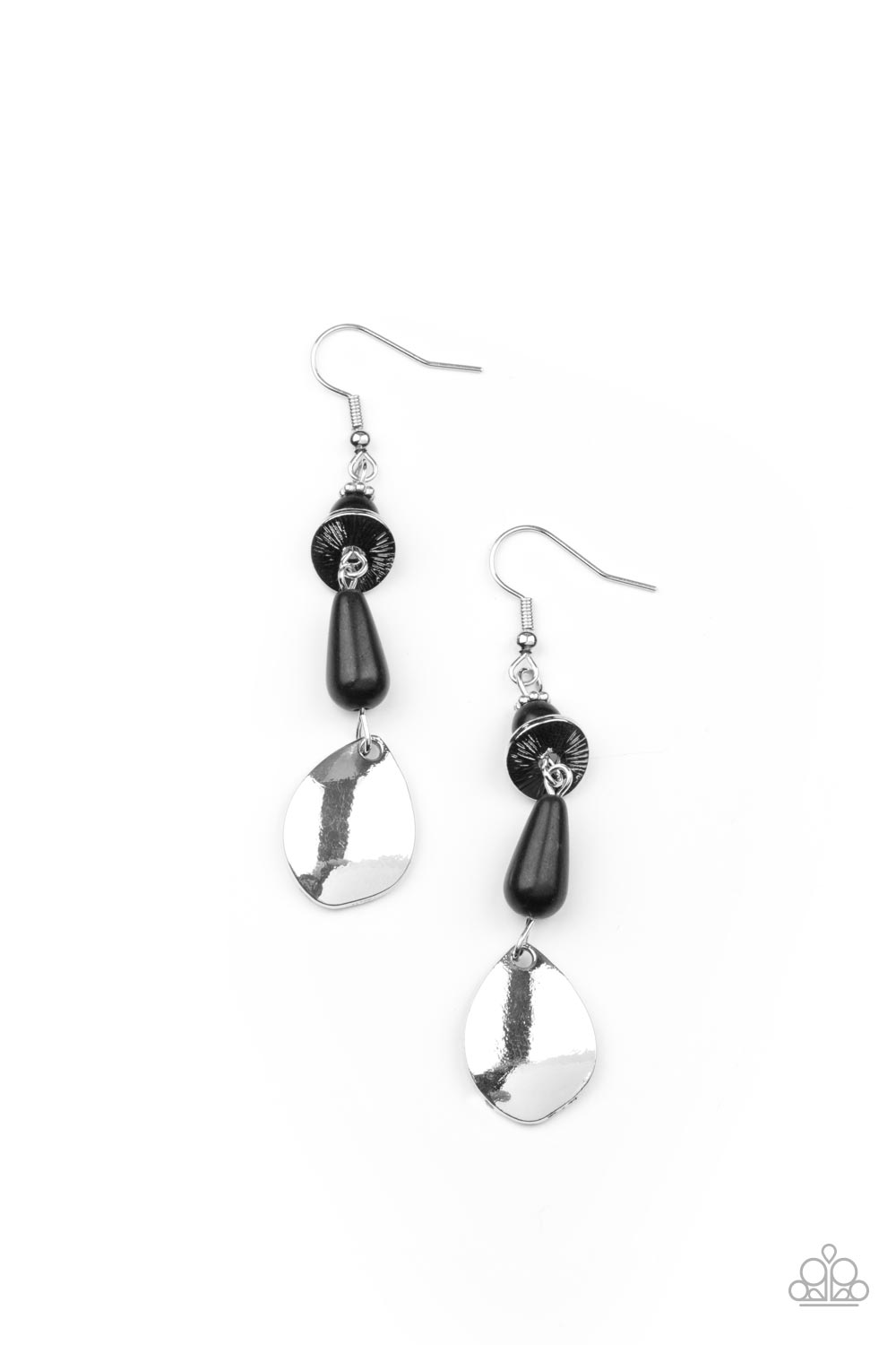 Artfully Artisan - Black Stone And Hammered Silver Accent Earring Paparazzi E0676