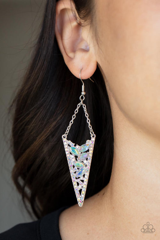 Sharp-Dressed Drama - Multi Iridescent Rhinestone Earring Paparazzi E0716