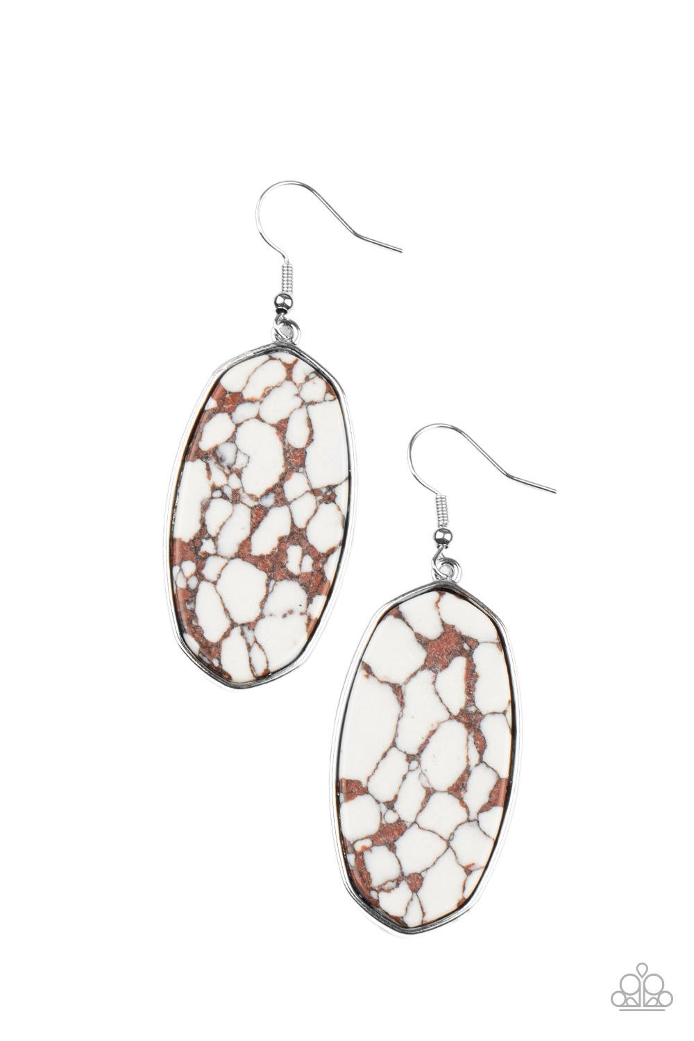 Stone Sculptures - Brown & White Stone Earring Paparazzi E0512