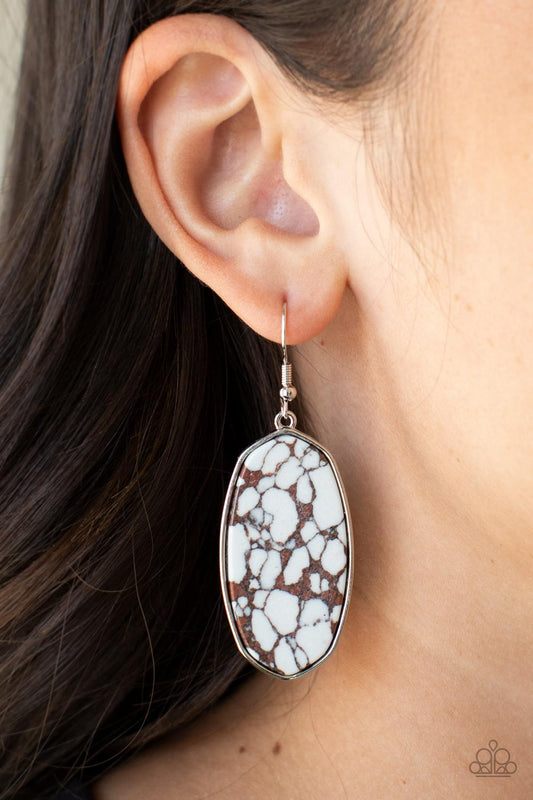 Stone Sculptures - Brown & White Stone Earring Paparazzi E0512