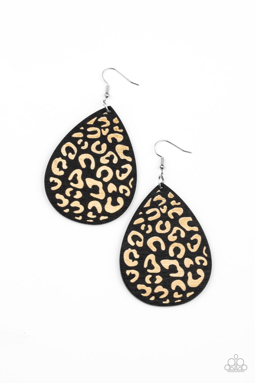 Suburban Jungle - Black Wooden Cheetah Print Teardrop Earring Paparazzi E0924