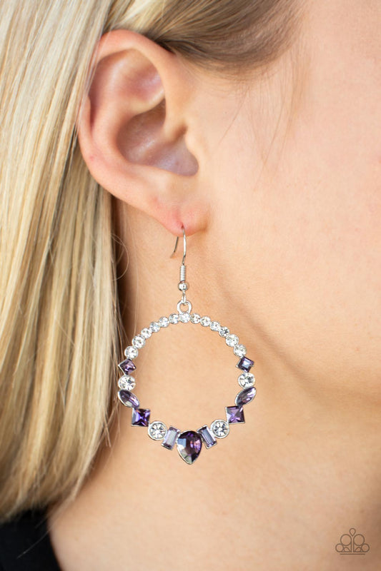 Revolutionary Refinement - Purple Gem White Rhinestone Earring Paparazzi E1317