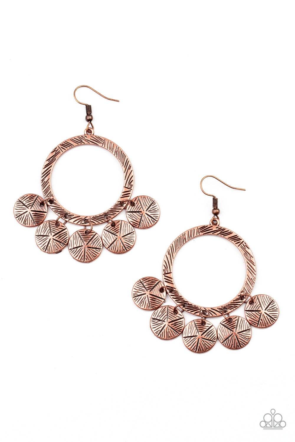 Trinket Tease - Copper Star Stamped Disc Earring Paparazzi E0813