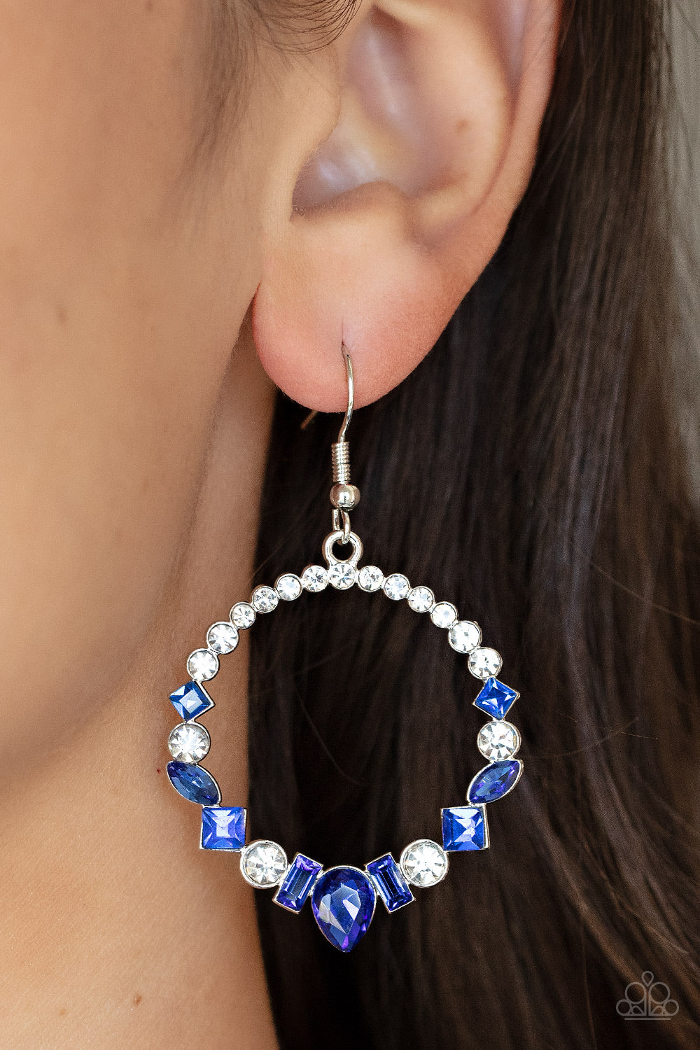 Revolutionary Refinement - Blue And White Rhinestone Silver Earring Paparazzi E0692