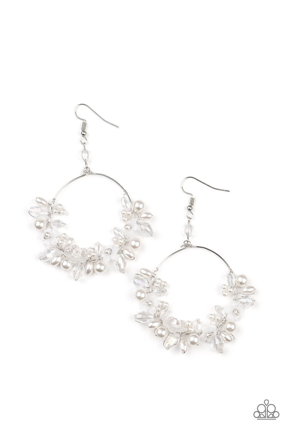 Floating Gardens - White Pearl Iridescent Earrings Life Of The Party February 2022 Paparazzi E0481