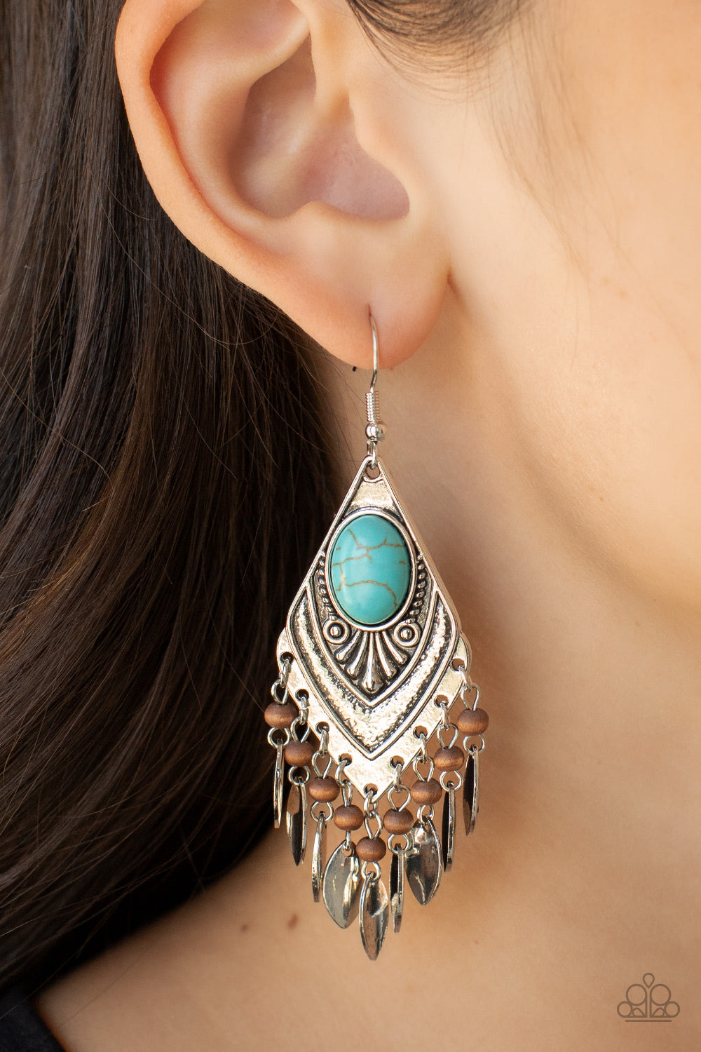 Earthy Etiquette - Blue Turquoise Stone Santa Fe Style Earring Paparazzi E1313